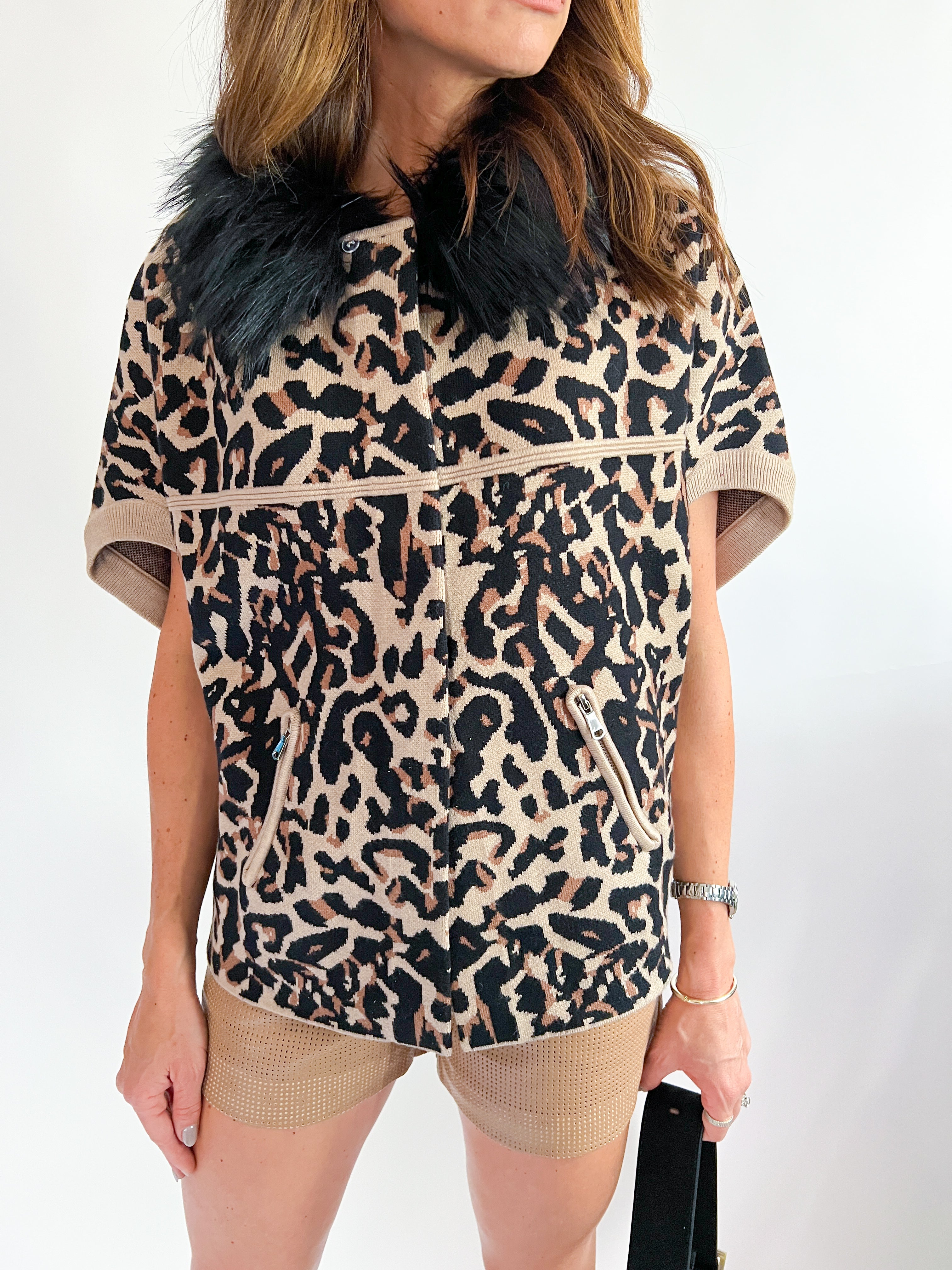 Rebecca Fur Trim Poncho