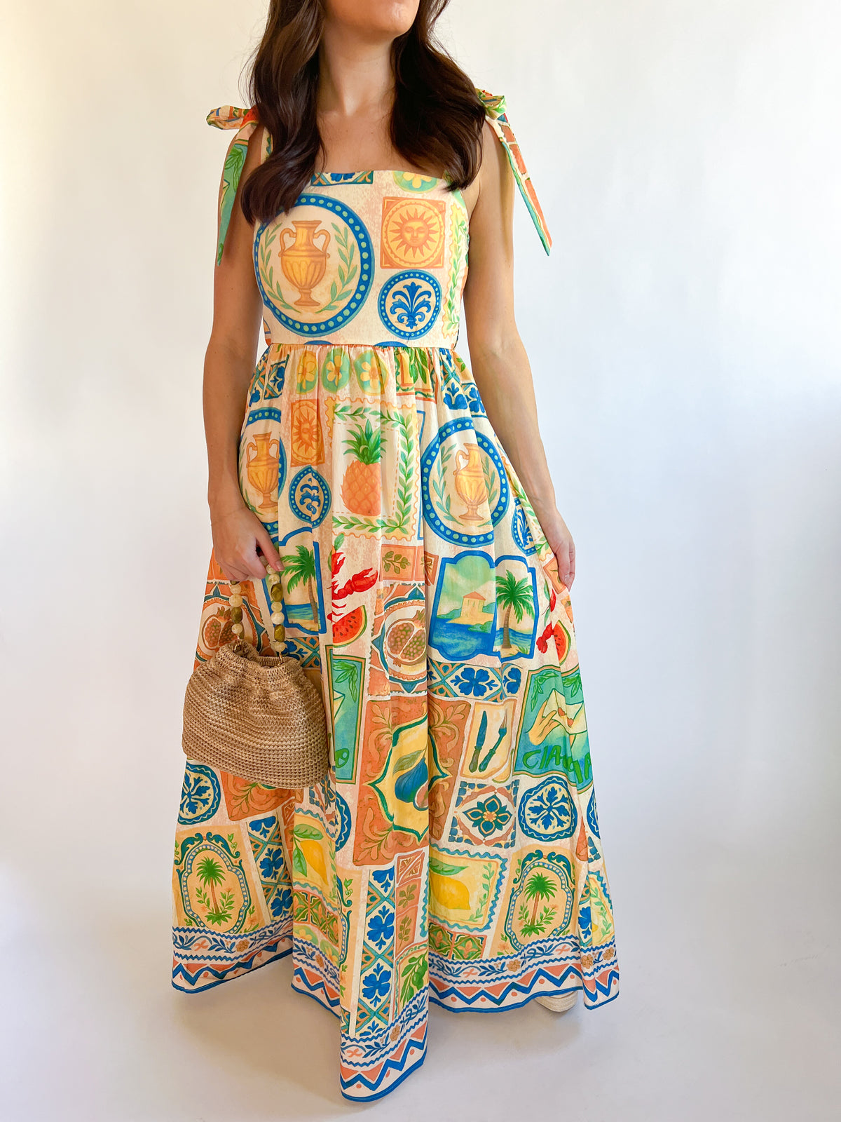 Printed Tie Strap Maxi Dress Multicolor / M Printed Tie Strap Maxi Dress Multicolor / M