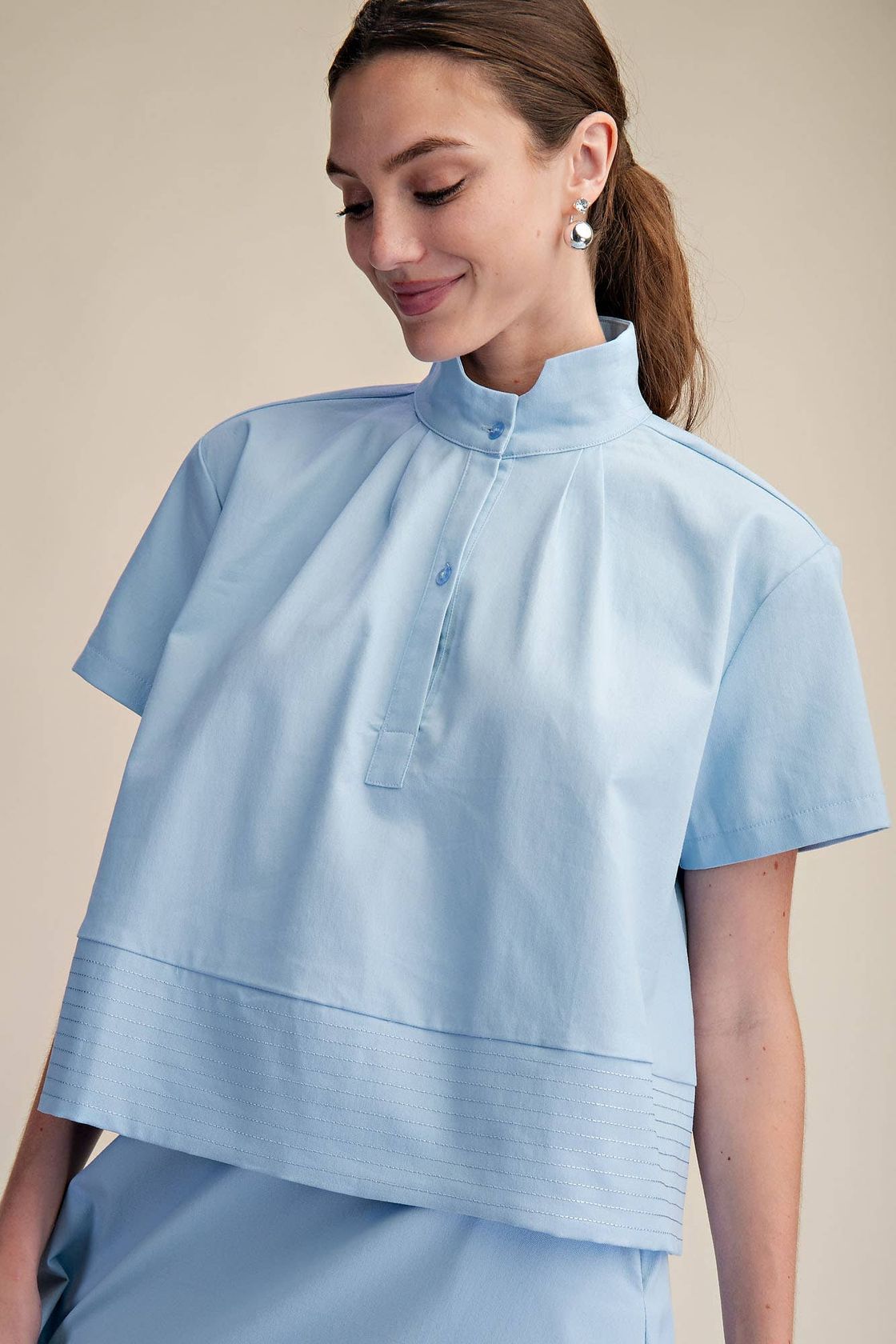 Avery Stand Collar Short Sleeve Top