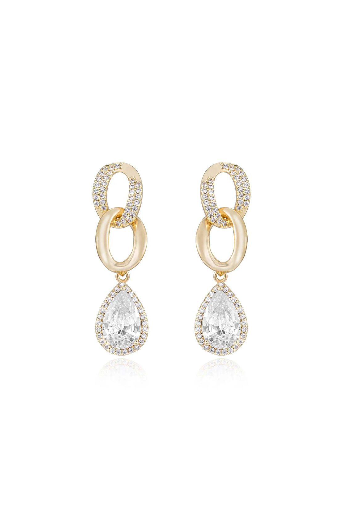 Gold-plated linked crystal drop earrings