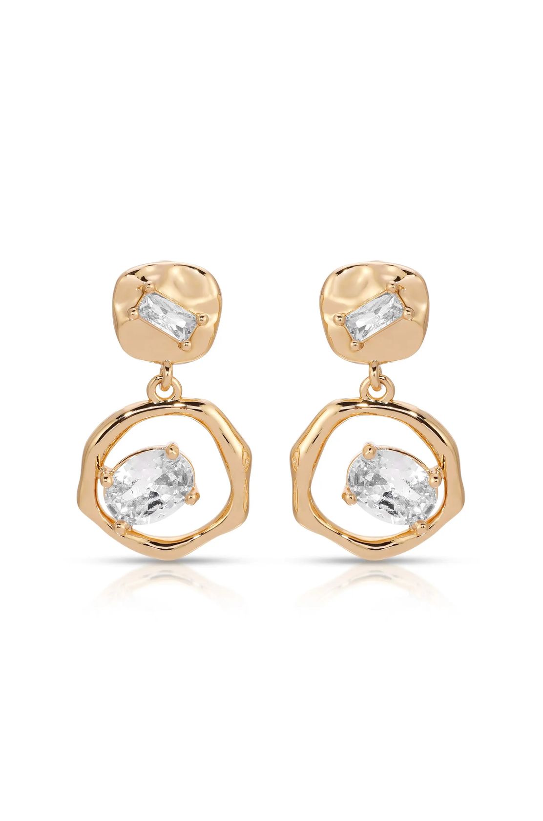 18k gold-plated organic shape crystal drop earrings