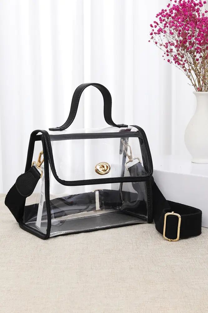 Clear stadium crossbody bag with gold hardware