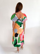 Abstract Print Puff Sleeve Midi Dress - Swoon Boutique New Orleans