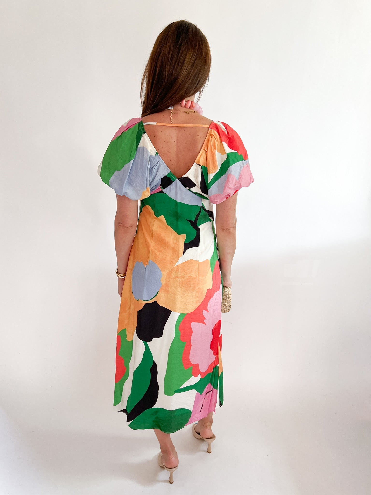 Abstract Print Puff Sleeve Midi Dress - Swoon Boutique New Orleans