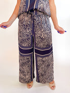Blue animal print wide leg pants