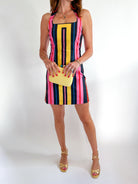 Striped mini dress with square halter neckline