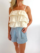 Aimee Cotton Strapless Top by French Connection in porcelain with layered ruffle detail