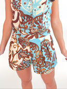 Multi printed pleated shorts