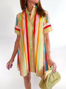 Multi striped mini shirt dress