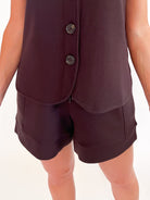 Coffee bean brown high rise shorts with A-line silhouette