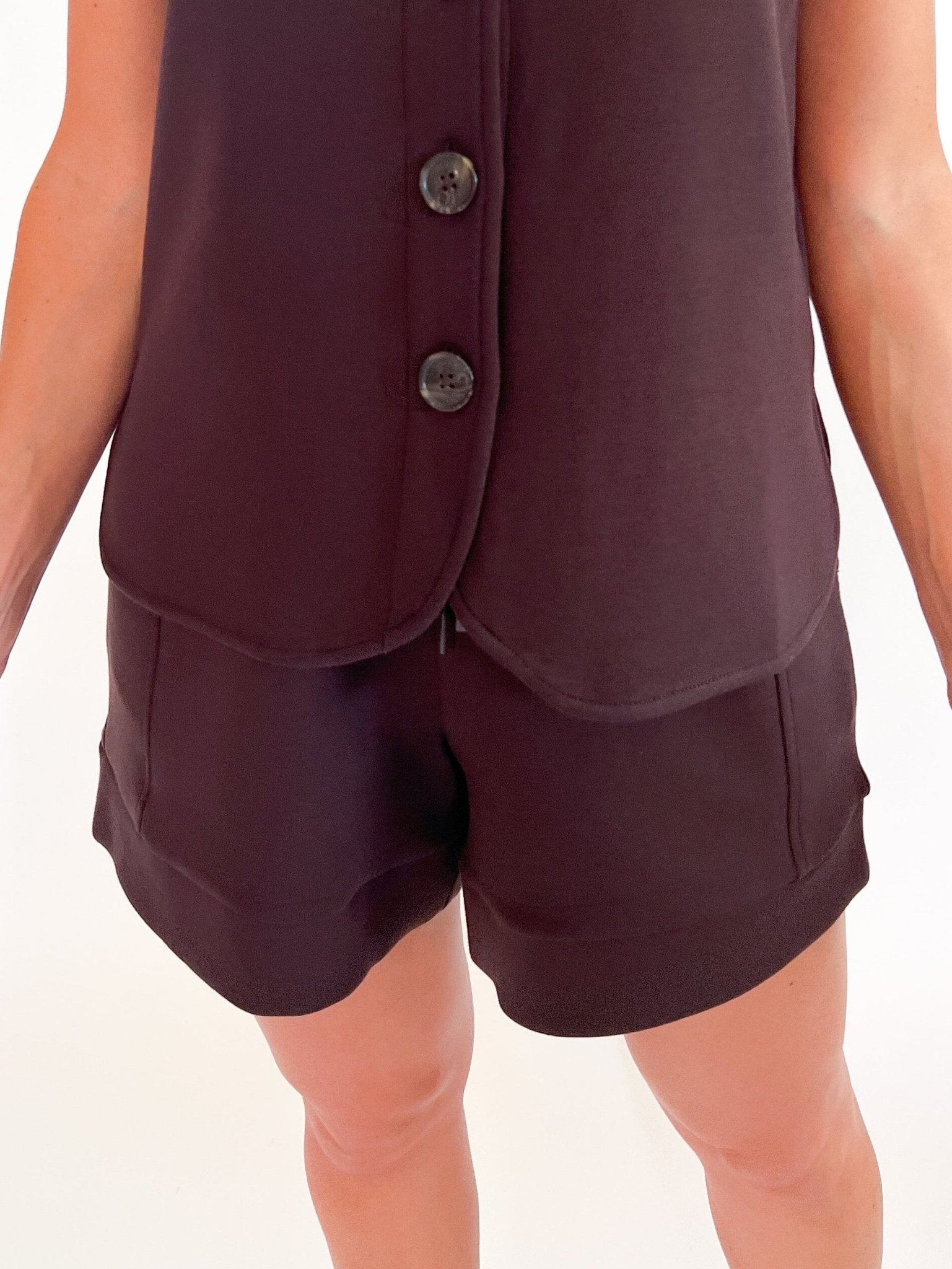 Coffee bean brown high rise shorts with A-line silhouette