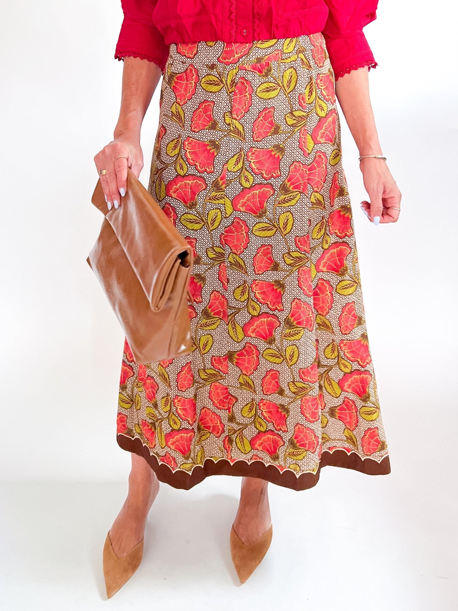 Floral maxi skirt with scalloped hem