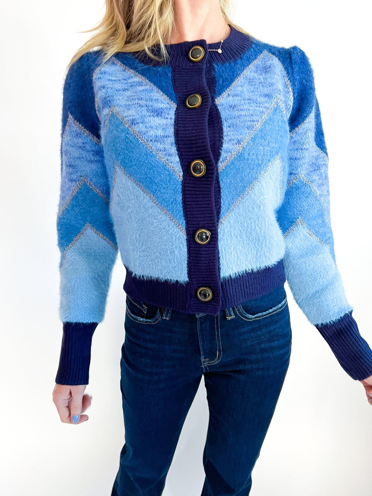 Azure Fuzzy Chevron Sweater - Swoon Boutique New Orleans