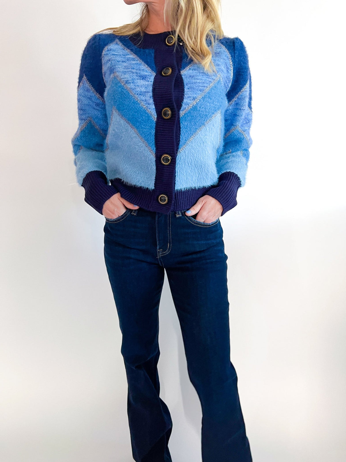 Azure Fuzzy Chevron Sweater - Swoon Boutique New Orleans