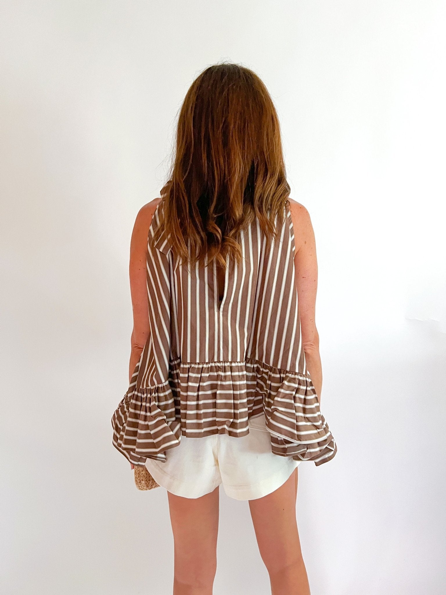 Bea Stripe Halter Ruffle Blouse - Swoon Boutique New Orleans