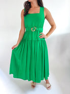 Belted Pleat Skirt A-Line Midi Dress - Swoon Boutique New Orleans