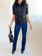 Black Faux Fur Trim Cardigan - Swoon Boutique New Orleans