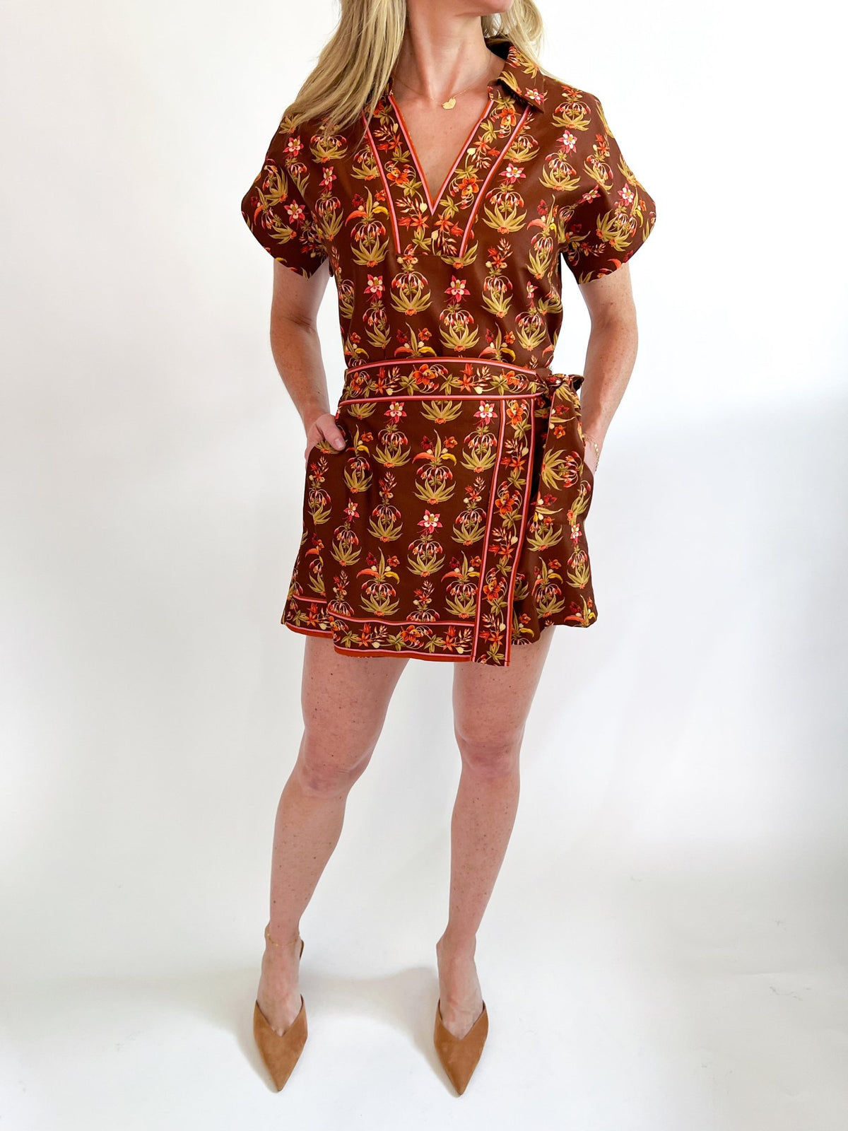 Block Print Split Neck Blouse - Swoon Boutique New Orleans