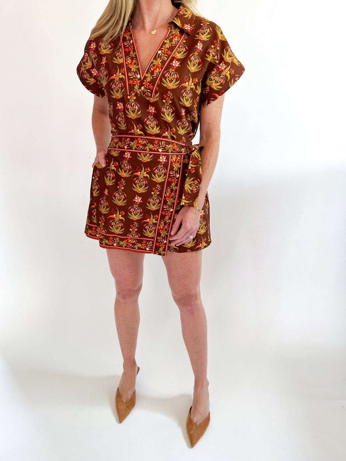 Block Print Split Neck Blouse - Swoon Boutique New Orleans