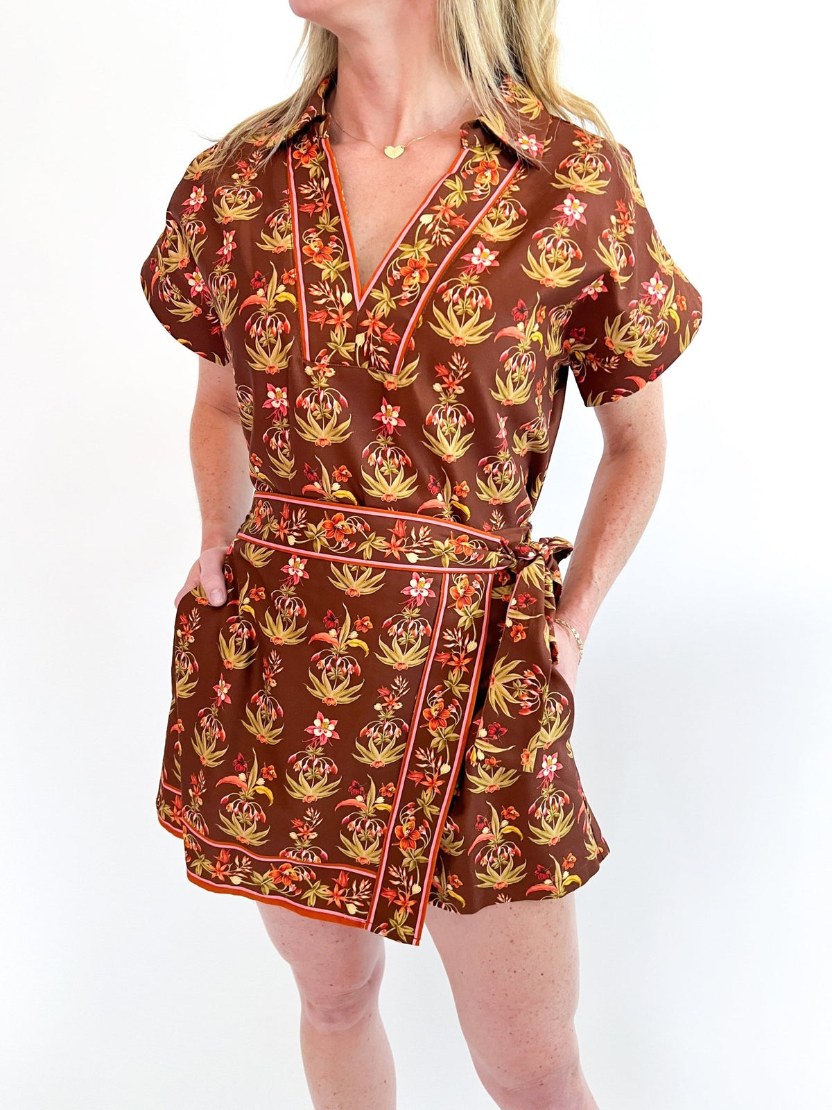 Block Print Split Neck Blouse - Swoon Boutique New Orleans