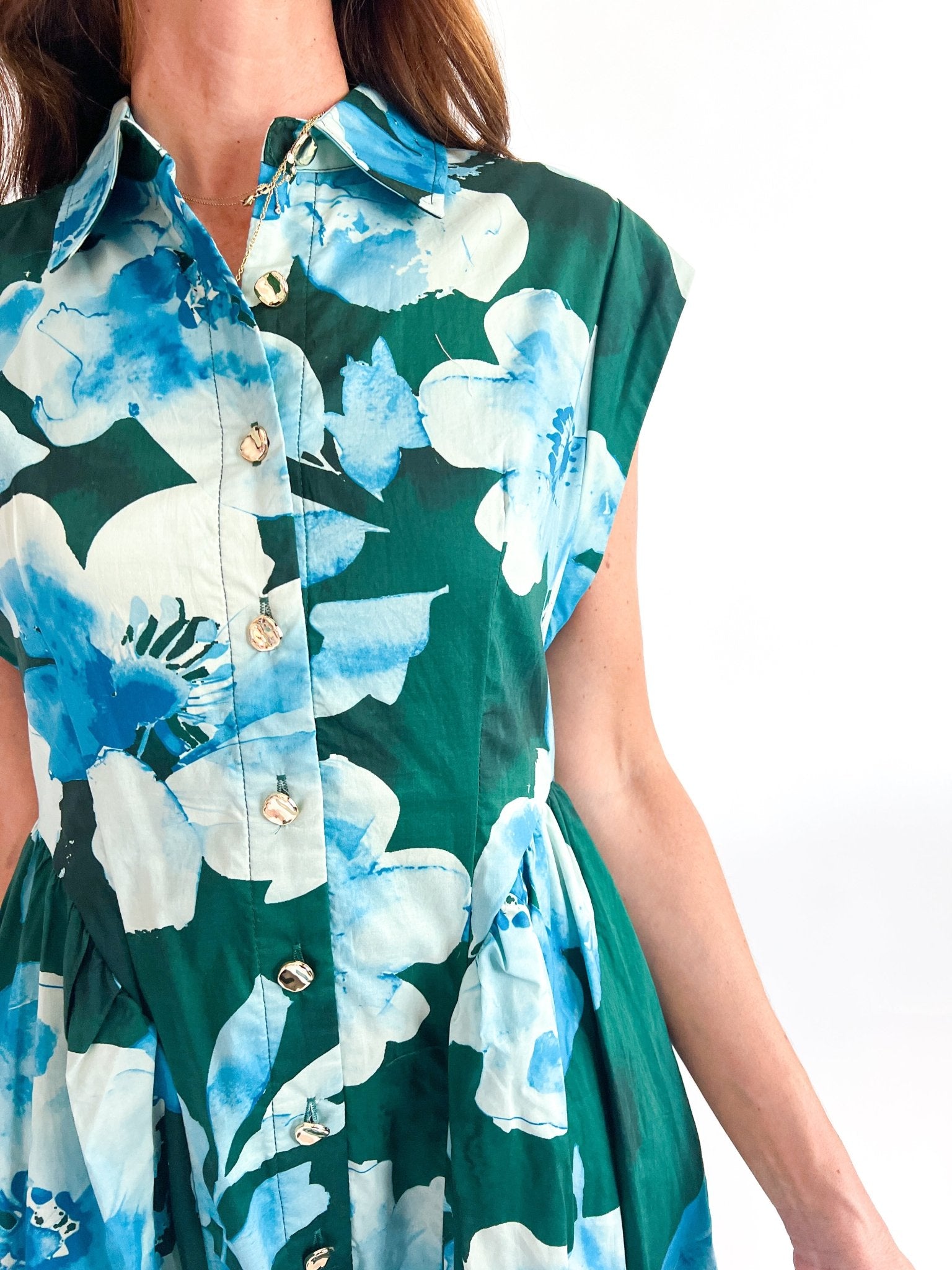 Blue Blossom Button Front Midi Dress - Swoon Boutique New Orleans