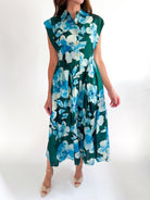 Blue Blossom Button Front Midi Dress - Swoon Boutique New Orleans
