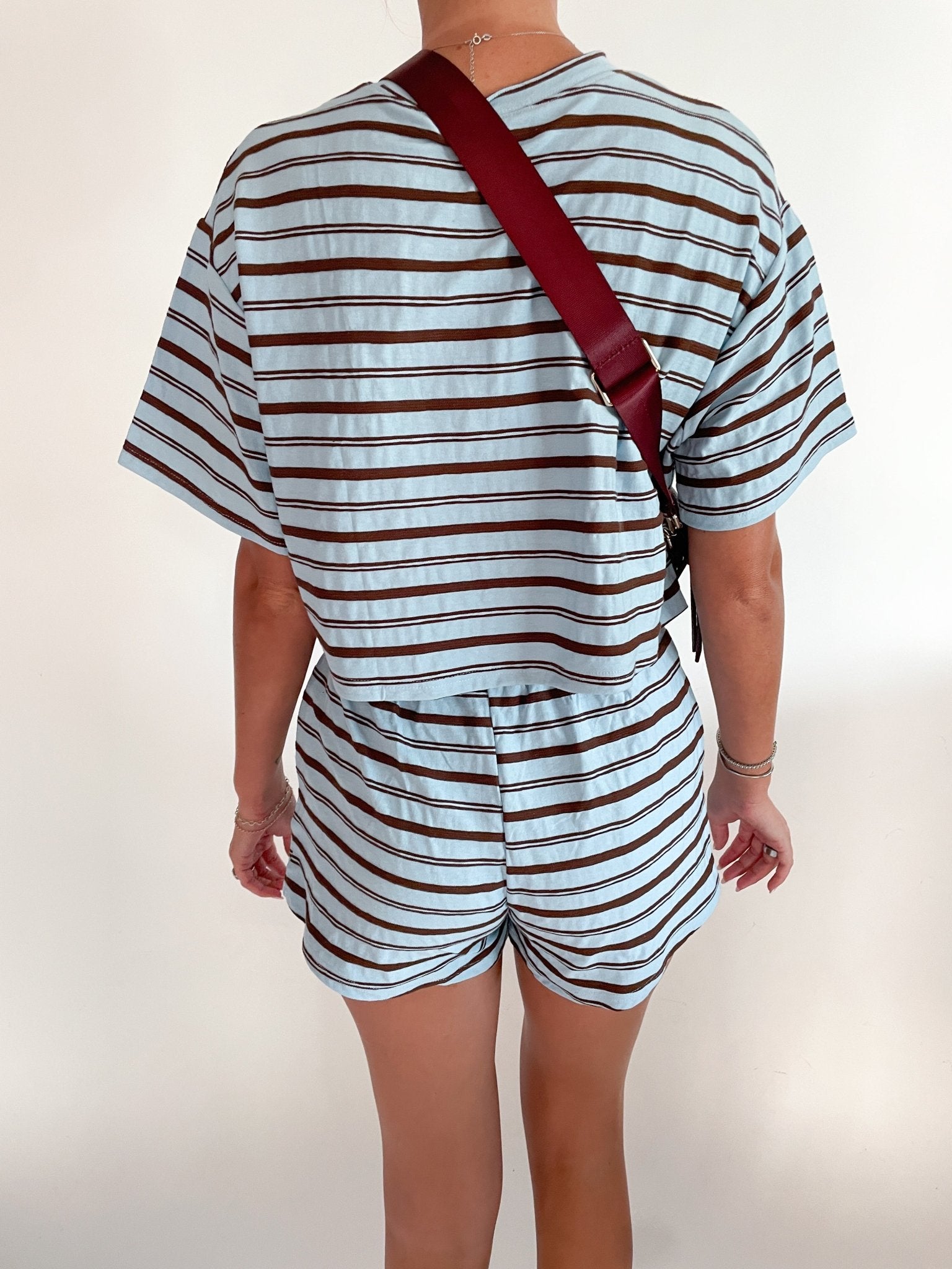 Blue & Brown Stripe Cropped Tee - Swoon Boutique New Orleans