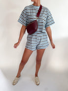 Blue & Brown Stripe Shorts - Swoon Boutique New Orleans