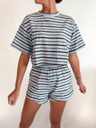Blue & Brown Stripe Shorts - Swoon Boutique New Orleans
