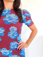 Blue Floral Mesh Midi Dress - Swoon Boutique New Orleans
