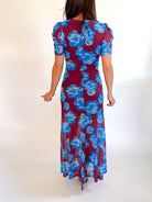 Blue Floral Mesh Midi Dress - Swoon Boutique New Orleans
