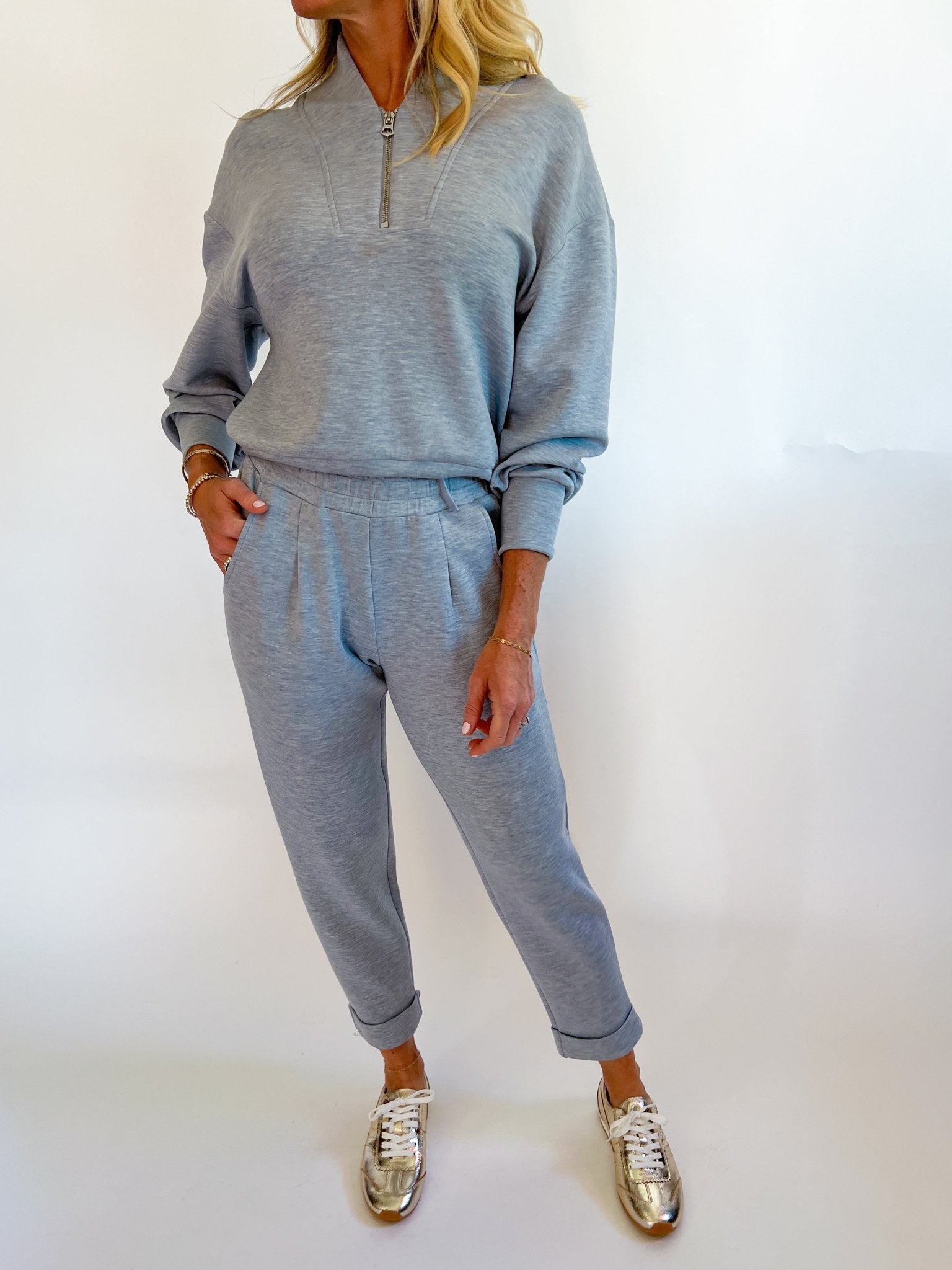 Blue Marl Rolled Cuff Pant 25" - Swoon Boutique New Orleans