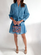 Blue Stone Front Split Buttons Dress - Swoon Boutique New Orleans