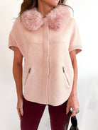 Blush Faux Fur Trim Cardigan - Swoon Boutique New Orleans