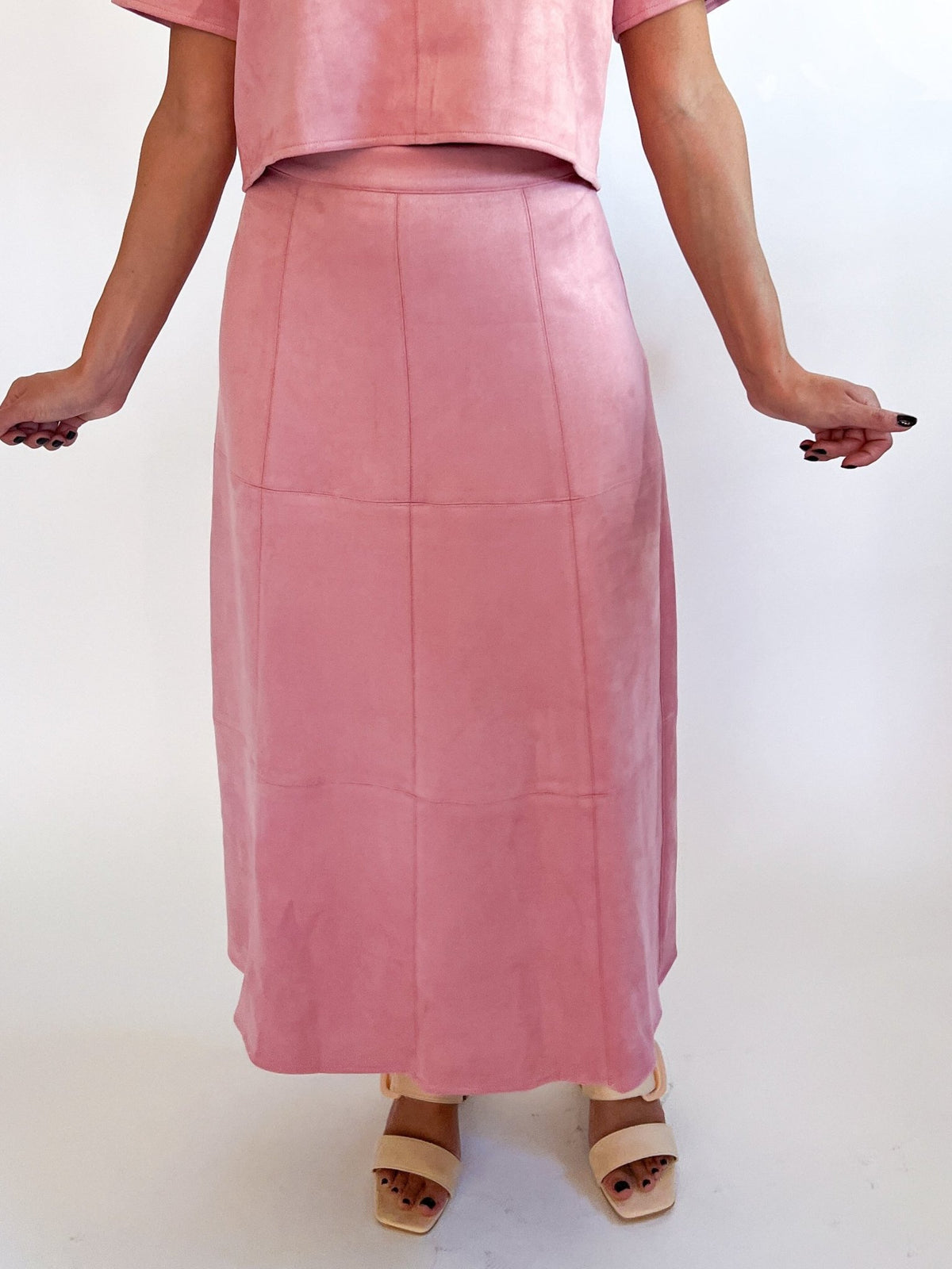 Blush Faux Suede Midi Skirt - Swoon Boutique New Orleans