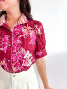 Bordeaux Botanical Button Front Blouse - Swoon Boutique New Orleans