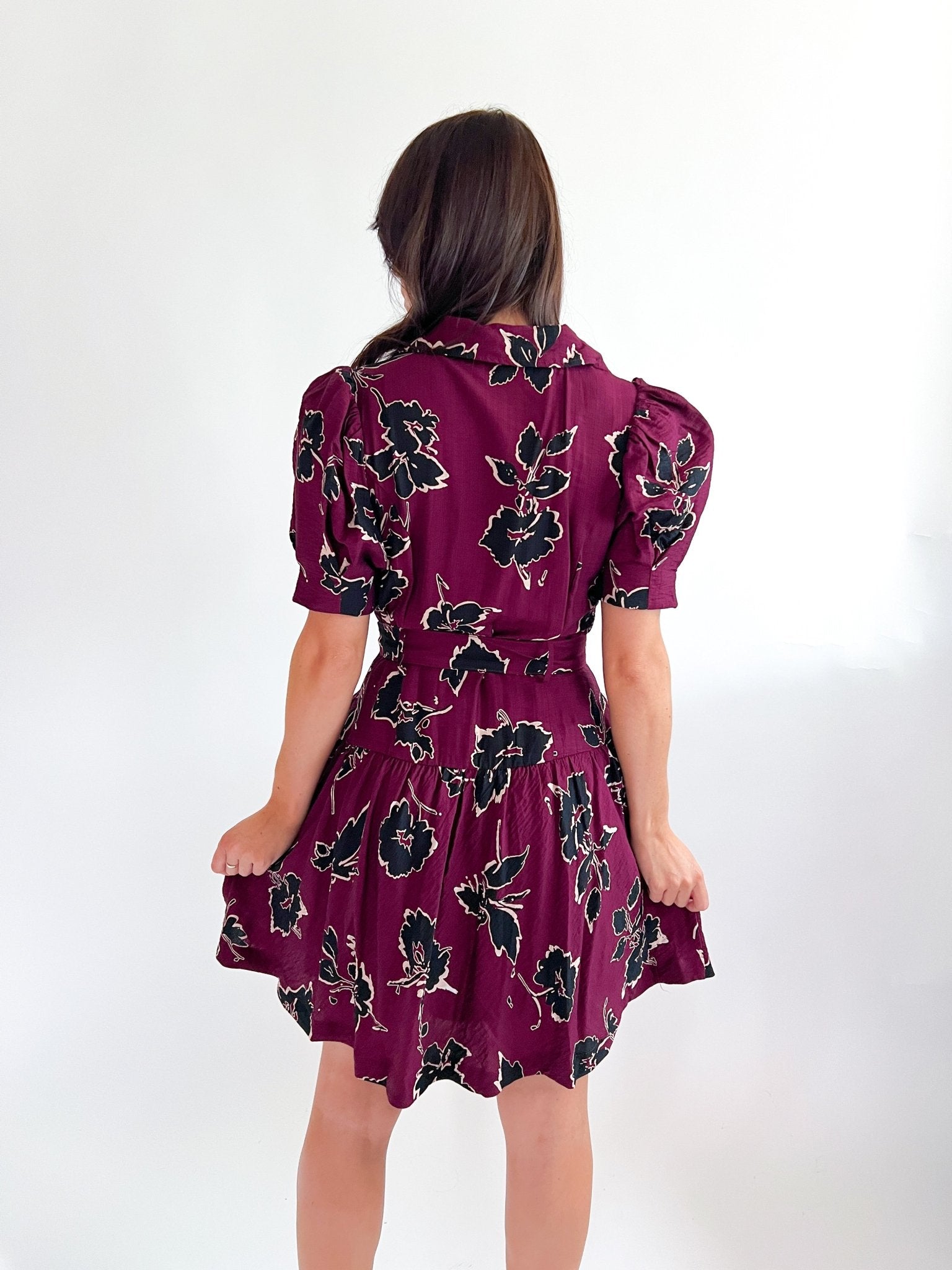 Bordeaux Floral Belted Mini Dress - Swoon Boutique New Orleans