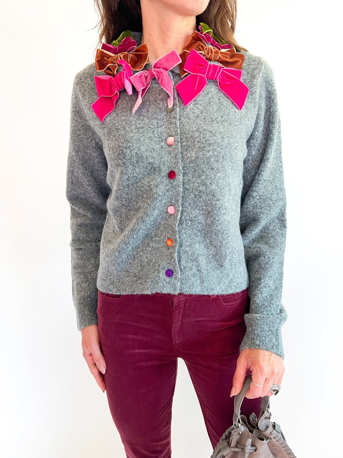 Brisana Velvet Bow Cardigan - Swoon Boutique New Orleans