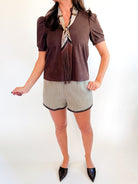 Brown Faux Suede Short Sleeve Top - Swoon Boutique New Orleans