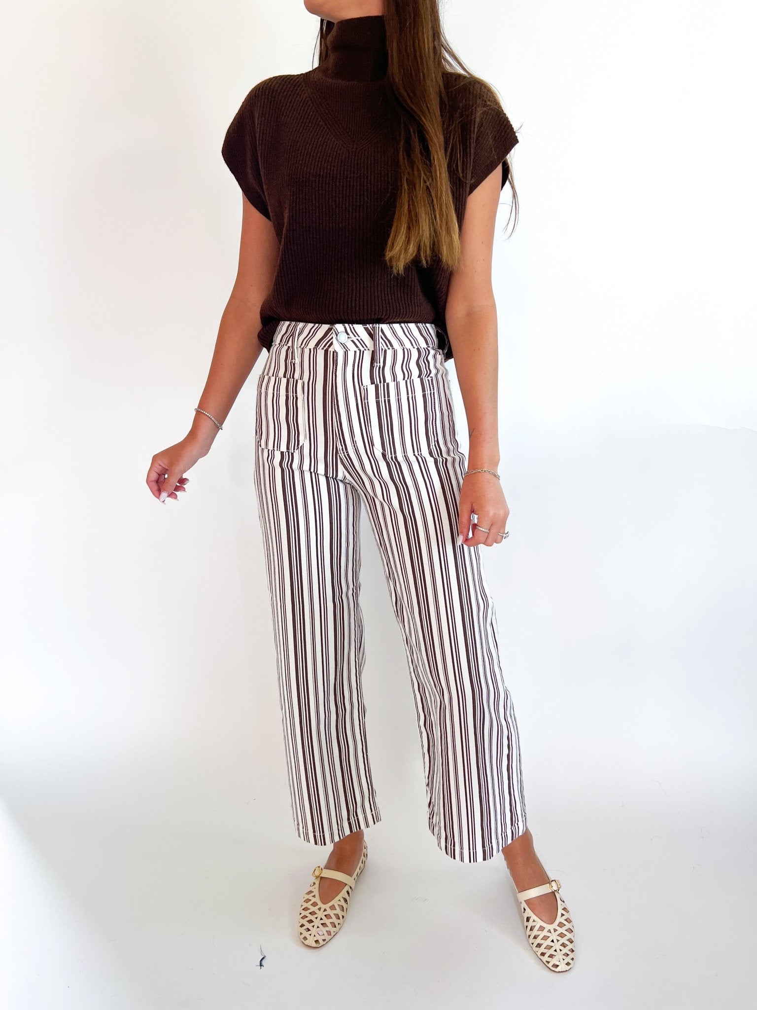 Striped wide leg jeans
