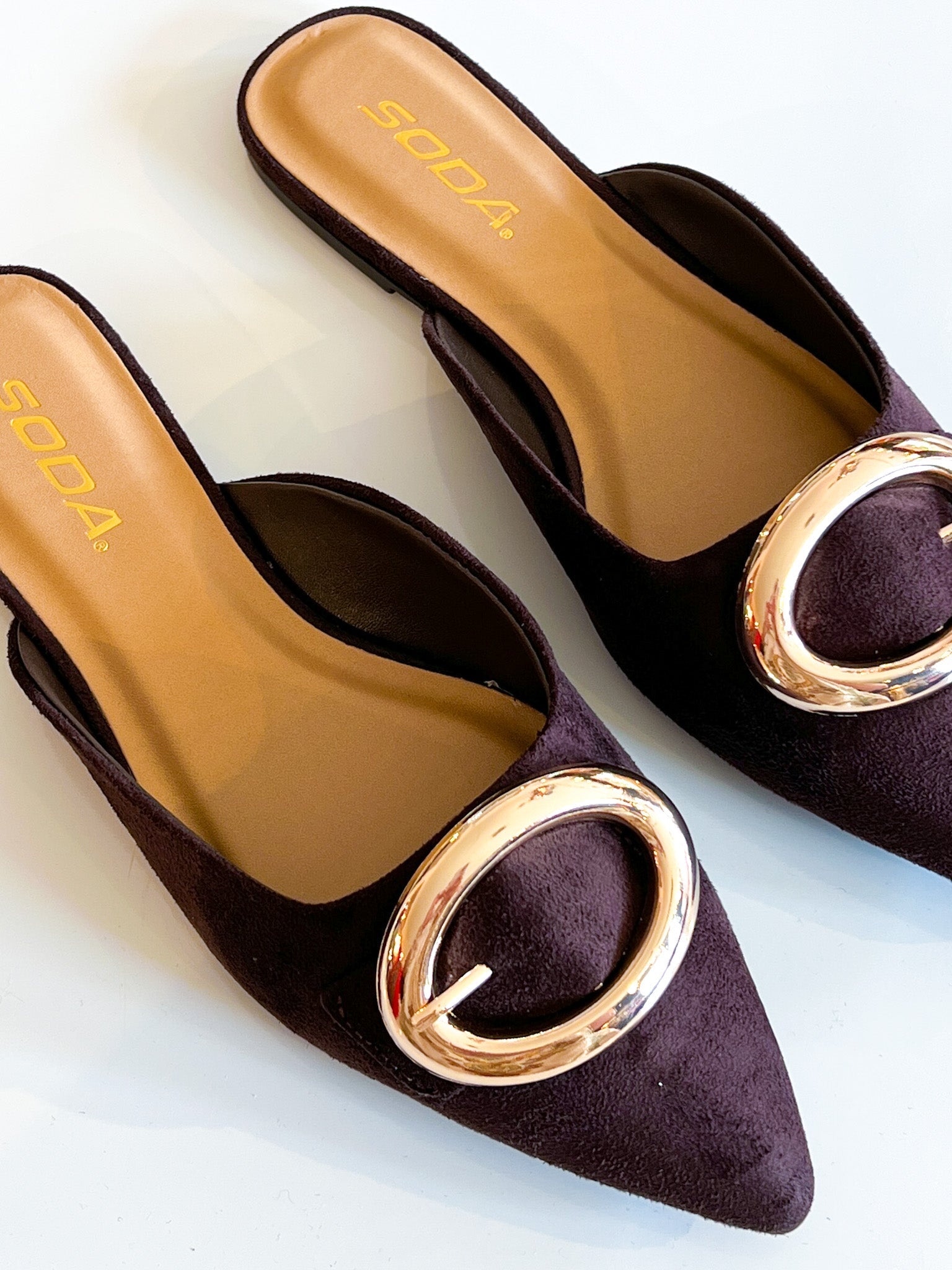 Brown Suede Buckle Mule Heels - Swoon Boutique New Orleans