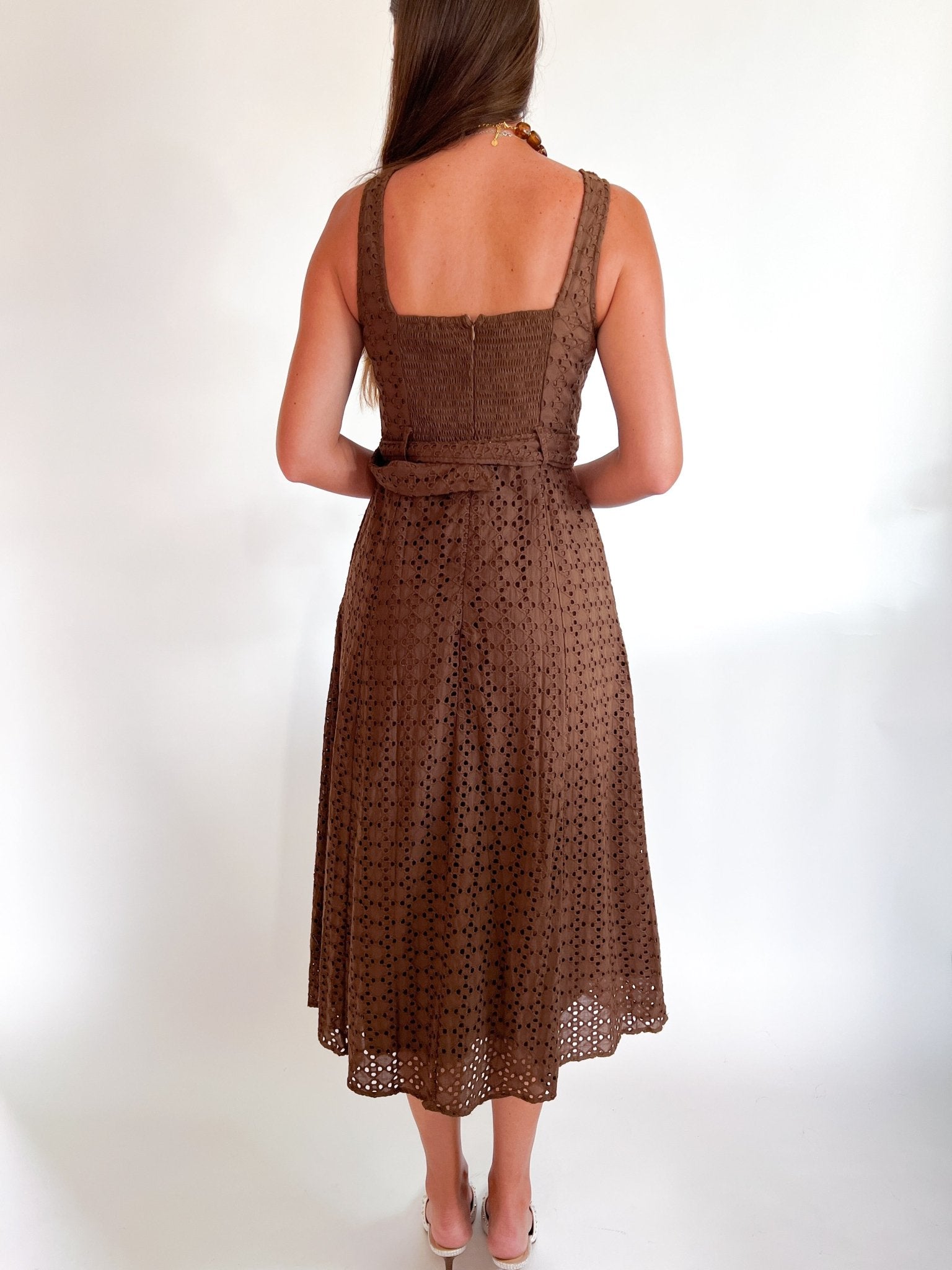 Button Down Eyelet Sleeveless Midi Dress - Swoon Boutique New Orleans