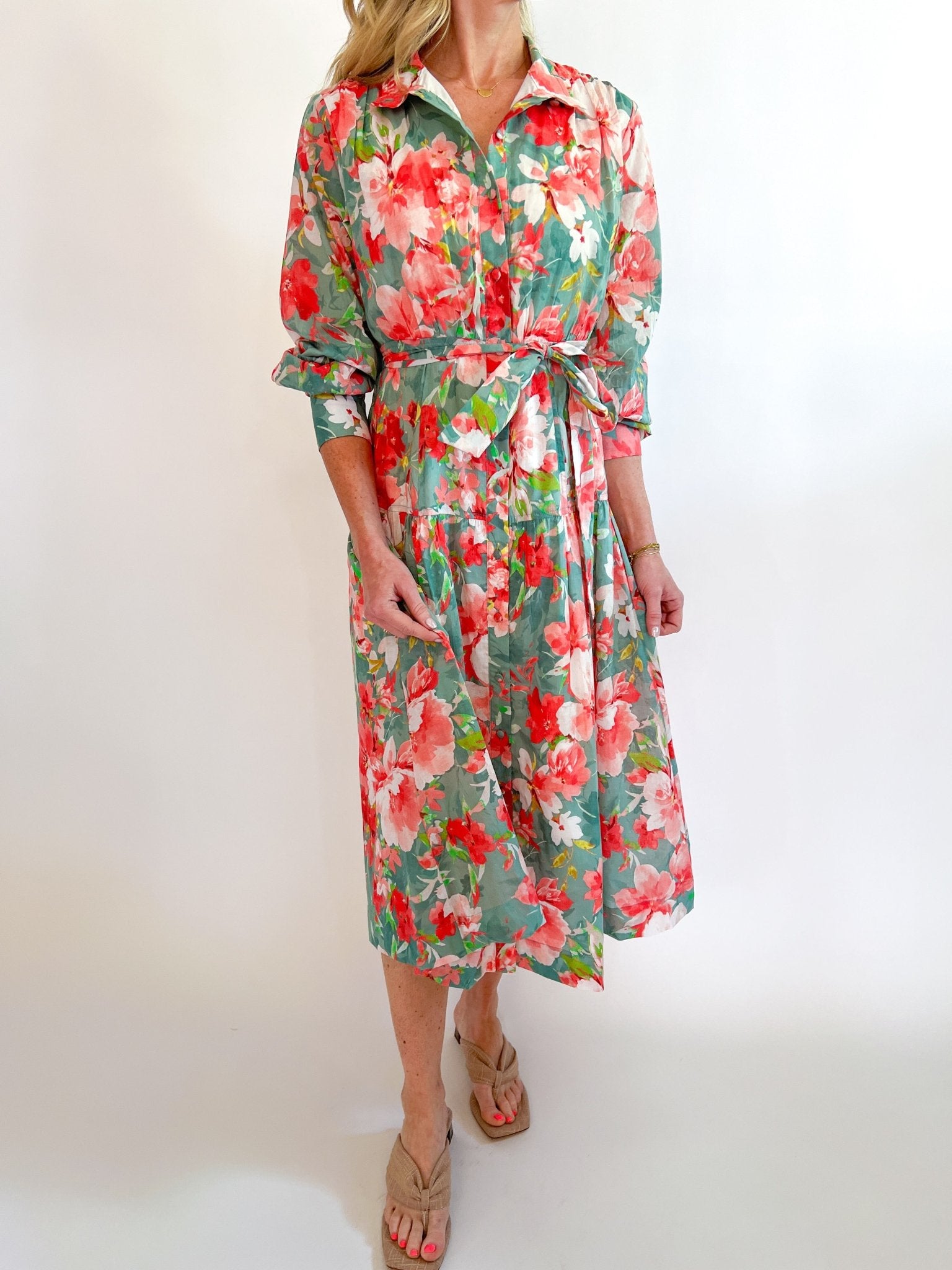 Button Up Tie Waist Maxi - Swoon Boutique New Orleans
