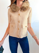 Camel Faux Fur Trim Cardigan - Swoon Boutique New Orleans