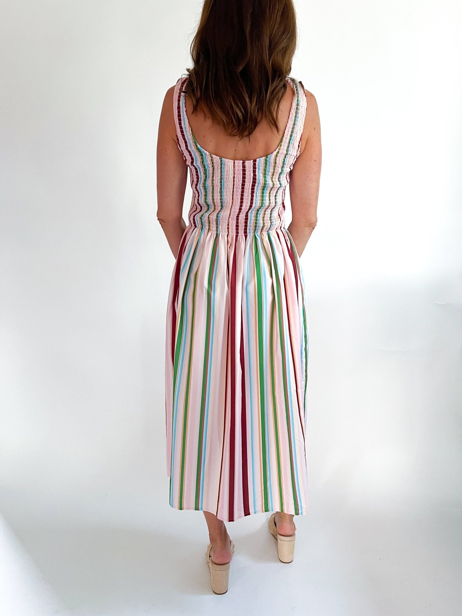 Candy Stripe Smocked Midi Dress - Swoon Boutique New Orleans