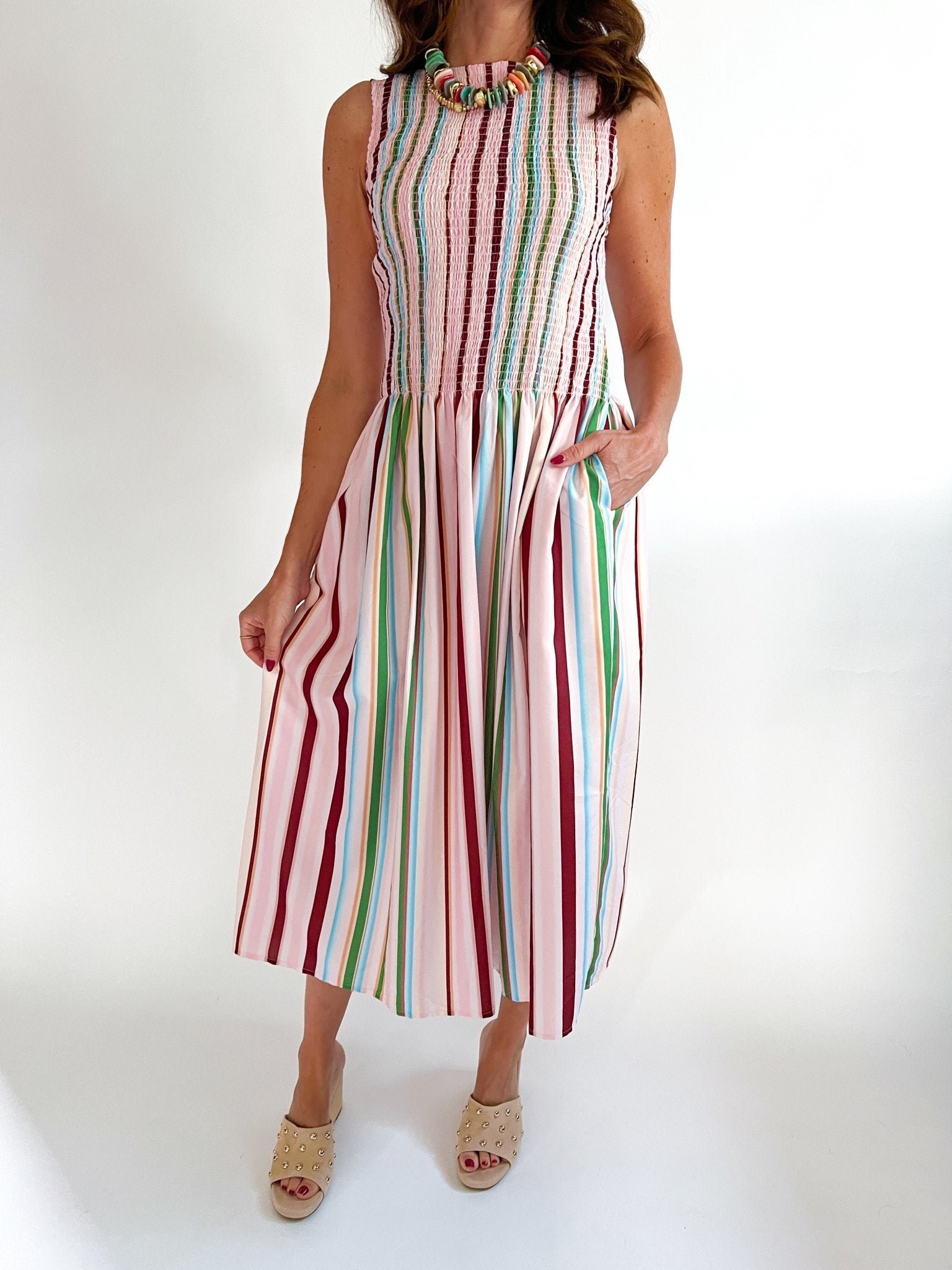 Candy Stripe Smocked Midi Dress - Swoon Boutique New Orleans