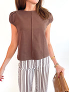 Brown cap sleeve knit top