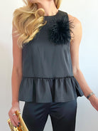 Carey Satin Sleeveless Peplum Top - Swoon Boutique New Orleans