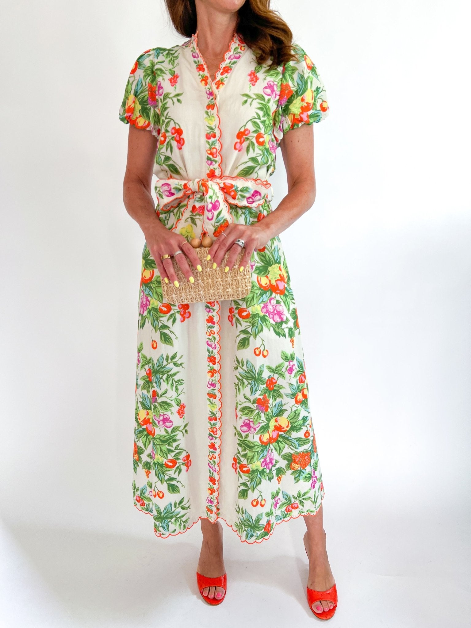 Floral A-line midi dress with flutter sleeves and garden-party print