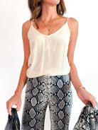 Neutral silk cami with V-neckline